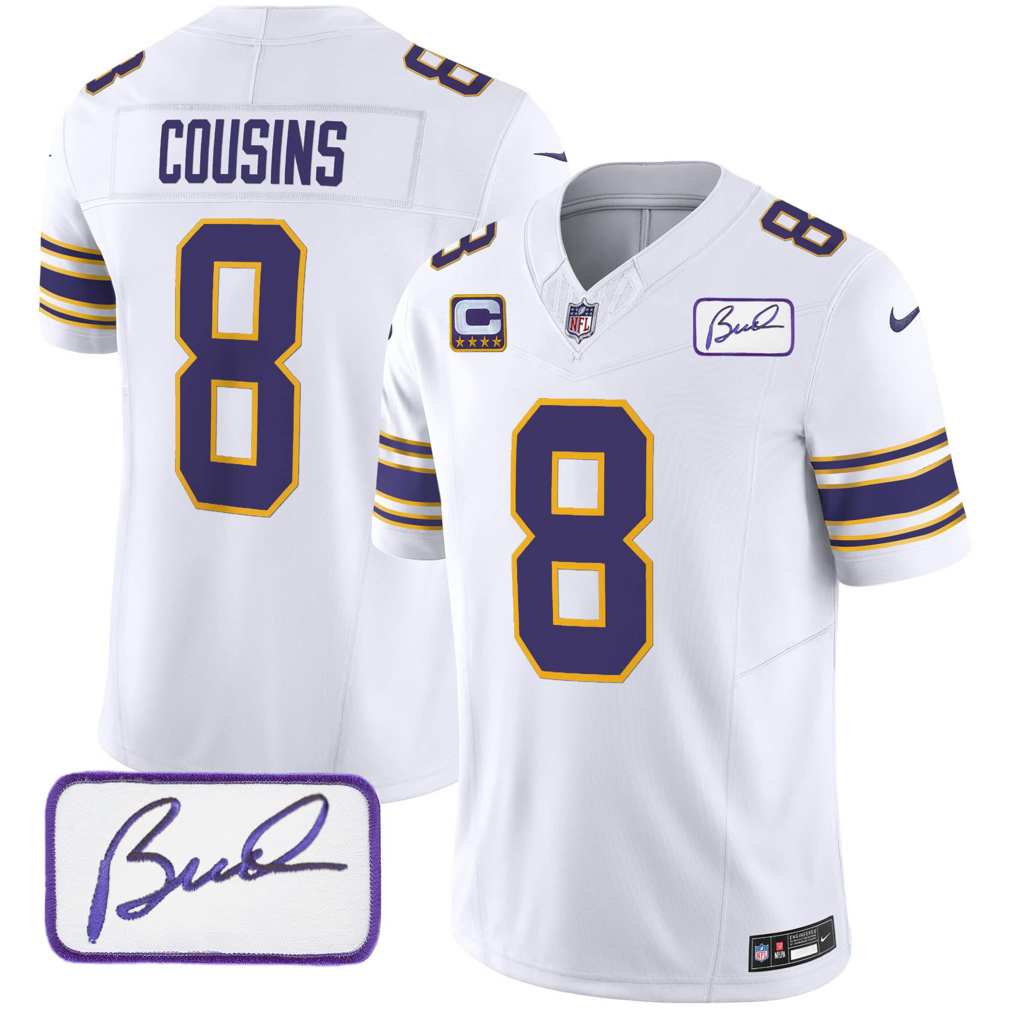 Men Minnesota Vikings #8 Cousins White 2024 Nike Bud Grant Patch Classic Limited NFL Jersey